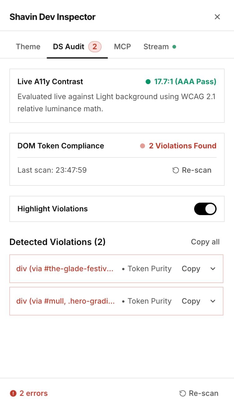 Shavin Dev Inspector — hover-to-inspect overlay on a live page